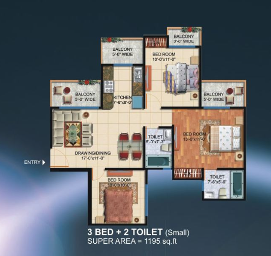 3 BHK Small Floor Plan